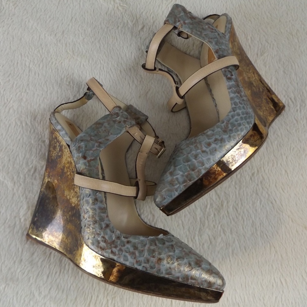 Reed Krakoff Oxidized Python Wedge Heels - 38